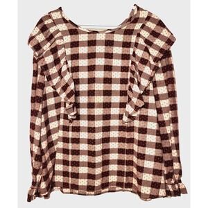 Terra Sky Black/White Check Embroidered Ruffled Shirt 2X 20W-22W Cottagecore